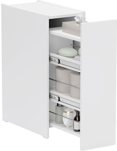 HOMCOM Mobiletto Bagno Salvaspazio a 3 Livelli con Binari Scorrevoli, Mobile da Bagno in Legno, 47x25x66.5 cm, Bianco
