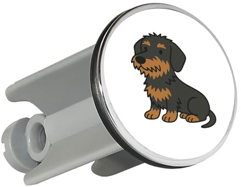 Huuraa Waschbeckenstöpsel Rauhaar Dackel Sausage Dog Comic Geschenk | Universal Stopfen 4cm höhenverstellbar Abflussstopfen Geschenkidee Stöpsel mit Motiv für das Waschbecken