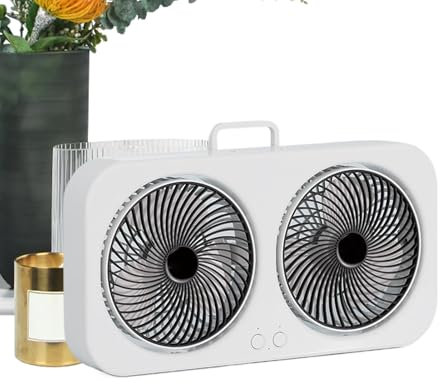 Sucritude Ventilatore da Tavolo, Raffreddatore ad Aria con Doppia Testa, Ventilatore USB Ricaricabile Appendibile Silenzioso per Campeggio Viaggio Spiaggia Palestra
