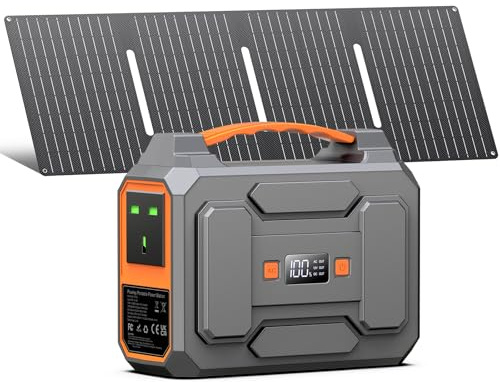 POWKEY Portable Powerstation 100W with 40W Solar Panel, 27000mAh/99Wh Solar Generator Camping Power Pack Emergency with 230 V AC Output / 18 W USB-A/USB-C for Motorhome Camping