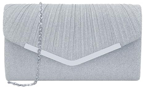 XFSRG Clutch Damen Glitzer Kleine Envelope Tasche Elegant Brauttasche Abendtasche mit Abnehmbarer Kette für Hochzeit Party Abschlussball(Silber)