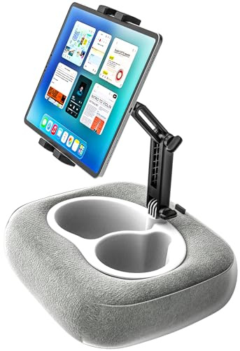 Kissen Tablet Halter [Weicher & Hautfreundlicher Stoff] 360° Verstellbare Tablet Kissenhalterung für Bett, Schoß, Schreibtisch, für iPad, Galaxy Tab, Kindle, Fire, 4-13 Tablets & Handys, Grau