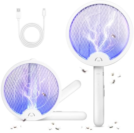 Electric Fly Zapper 3000V Electronic Bug Zapper with Protective net Layer - Pest Control Mosquito and Insect Catcher Racket - Electric Fly Swatter for Indoor and Outdoor