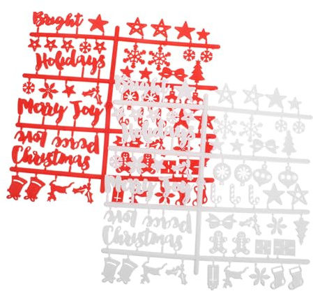 Lurrose 2 Sets Felt Message Board Letters for Christmas Self-Adhesive Plastic Alphabet and Holiday Symbols Including Gingerbread Man Snowflake Candy Cane Reindeer Icons for DIY Message