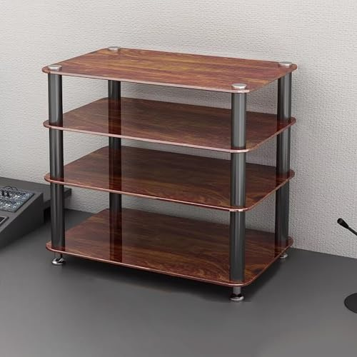 Mobile Stereo Rack HiFi, Mobile Porta Giradischi in Vetro con Ripiani, Mobile Angolare per Impianto Stereo, Centro di Intrattenimento con Ripiani(Brown,Fourth floor)