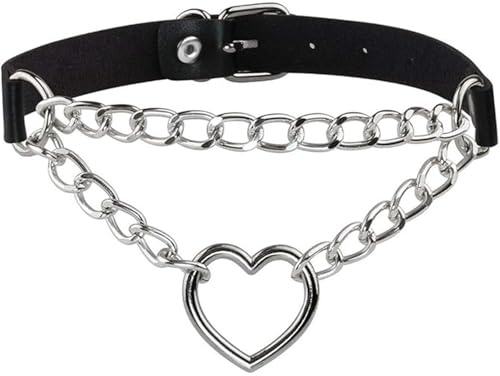 CERCTLA Collier Cœur en Cuir, Collier Gothique Femme, Pu Cuir Punk Colliers Ras du Cou Coeur Charme, Coeurs Colliers Rock Femme Homme Réglable, Accessoires Gothiques pour Femmes