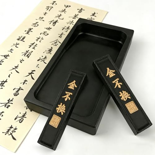 Pietra Inchiostro – Pierre a Encre Calligraphie Cinese, con 2 Bastoncini d’Inchiostro Abbinati, Ispessita – Alta Densità, Attrito Stabile, Adatta a Calligrafia Cinese e Pittura a Inchiostro