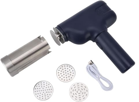 Máquina para hacer pasta eléctrica Máquina para hacer fideos automática recargable de mano con 3 moldes Diseño inalámbrico USB portátil para cocina casera Acero inoxidable 19 cm (Azul)