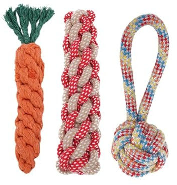 Vyloky 3-delat hundleksaksset, plysch med pipande boll, valpleksak, tuggleksak för små medelstora hundar, set med bomullsrep, morot, majs, kyckling (R260309CWWJyhd)