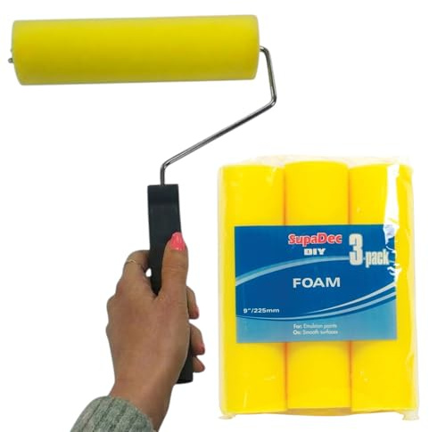 9 Inch Foam Paint Roller with Frame - Plus 3 Foam Refills - Paint Foller for Interior Paint Emulsion - Smooth Surface Roller & Refills - Standard 9 Inch 225mm.