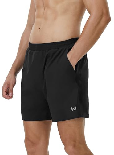 ZovioBox Mens Running Shorts with Built-in Brief and Back Zip Pocket, Quick Dry Breathable Gym Workout Training Shorts Black