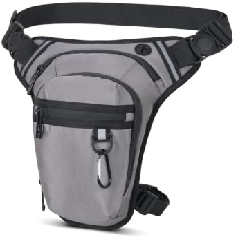 LUBEWISE Sacoche de jambe de moto pour homme et femme - Multifonctionnel - Étanche - Sac de cuisse avec réfléchissant et réglable - Avec mousqueton - Pour cyclisme, escalade, gris, Tendance