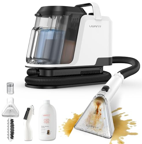 Uwant Y100 18 kPa Aspiradora de Agua Tapiceria 600W, Doble Depósito 1.2L y Autolimpieza, Higieniza 99.9% con Detergente 500ml y Cepillos, Limpiador de Tapicerías, Para Sofá Alfombra y Colchón