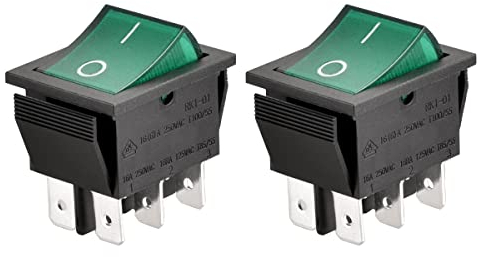 Heschen Interruttore a bilanciere ON-OFF DPDT 6 terminali illuminati luce verde 16A 250VAC confezione da 2