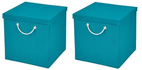 2x Aufbewahrungs Korb Türkis Faltbox 30 x 30 x 30 cm Regalkorb von Stick&Shine faltbar mit Kordel und mit Deckel
