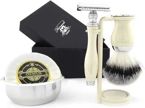 Rasierhobel Set für Herren, 6-in-1 Rasierpinselset mit Rasierständer, Rasierset mit Rasierer, Rasierhobel Ständer, Rasierschale, Rasierseife, Alaunstift – Nassrasierer Herren Rasierset Geschenk