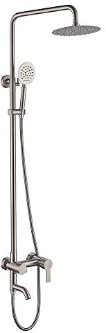 PHASAT Duschsystem SUS 304 Edelstahl Badezimmer Wasserhahn Set mit 20,3 cm rundem Regenduschkopf Handbrause Wandhalterung Verstellbare Duschstange 3 Funktionen Gebürstetes Nickel CT8020