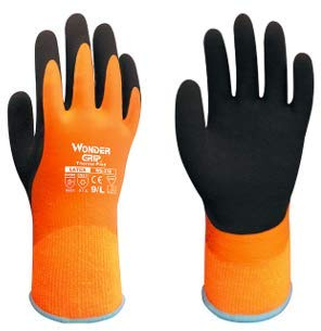 Thermo Plus Safety Gloves - Heavy Duty and Water Resistant Double Latex Back Coating Winter Work Glove, Waterproof, Ideal for Wet Environment, for Men and Women (Small, Hi-Viz Orange, 6 Pairs)