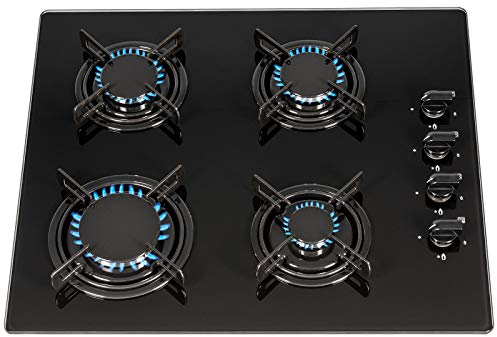 SIA GHG612BL 60cm Black 4 Burner Gas On Glass Hob With Enamel Pan Stands & FFD