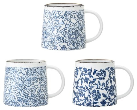 Bloomingville 3er Set Becher Molly weiß blau für 450ml aus Steingut
