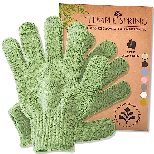 Temple Spring Peelinghandschuh, Peeling Körper Duschschwamm, Waschhandschuh Körper Sauna Zubehör, Peeling Handschuh, Duschhandschuh Badezubehör für Ingrown Hair, Luffa Handschuh – Salbeigrün