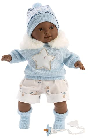 Llorens Puppe Sirham mit braunen Augen, schwarzen Haaren und weichem Körper, Babypuppe inkl. trendigem Outfit und Mütze, Puppenjunge, 38cm, 38617, Bunt