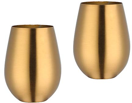 Stainless Steel Wine Glasses, Buyer Star Stemless Metal Wine Tumbler for The Camping, Cookouts, Travel Set of 2 Drinking Cups, Gold
