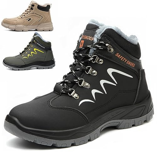 NACKINg Chaussures de Sécurité Hommes Femmes Imperméable Hiver Basket de Securite Embout Acier Protection Bottes Chaussures de Travail Antidérapante Chaudes, Noir, EU 44