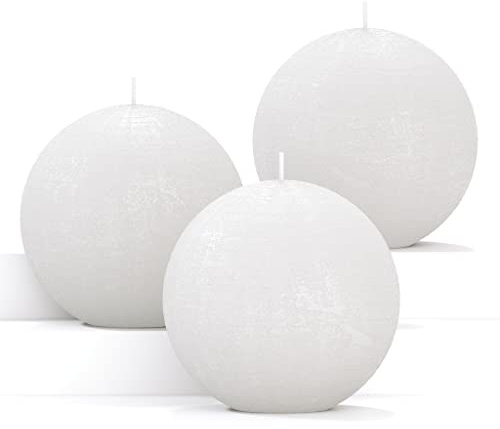 CANDWAX Set of 3 Round Candles Ball 3 inch - Snowball Spheres - Perfect as Wedding Decorations and as Spheres for Home Decor - Unscented Smokeless Dripless Long Burning White Candles