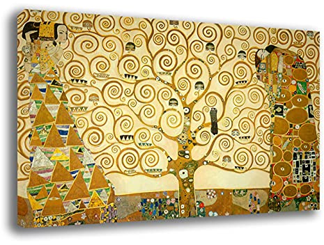 Quadro Moderno Stile KLIMT Albero della Vita RIPRODUZIONE STAMPA SU TELA Quadri Moderni Arredo Arredamento Arte Astratto Cucina Soggiorno Salone Camera letto (40x70 centimetri, Albero della Vita)