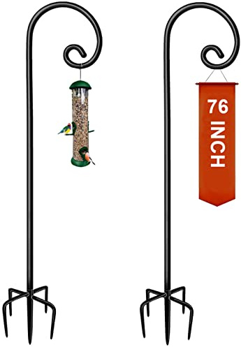 Koutemie Schäferhaken für den Außenbereich, 190 cm, verstellbar, strapazierfähig, Vogelfutterstation mit 5 Zinken, für Solarlaternen, Schwarz & 2 Packungen