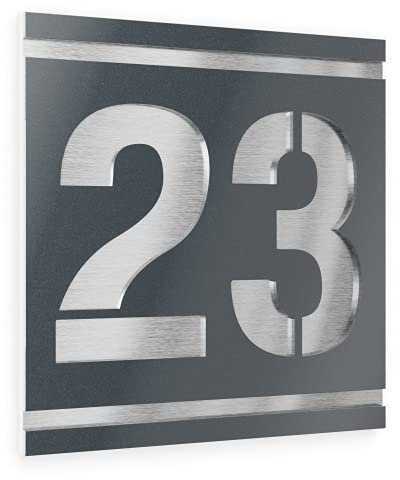 Graviers Design Hausnummernschild mit Gravur aus V2A Edelstahl 230x230mm - Anthrazit Metallic - Wetterfest Rostfrei Individuell anpassbar nach eigener Nummer - Made in Germany