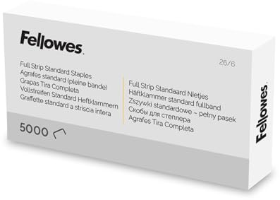 Fellowes Staples 26/6mm for Full Strip Staplers – Box of 5000, 1 Pack – Silver
