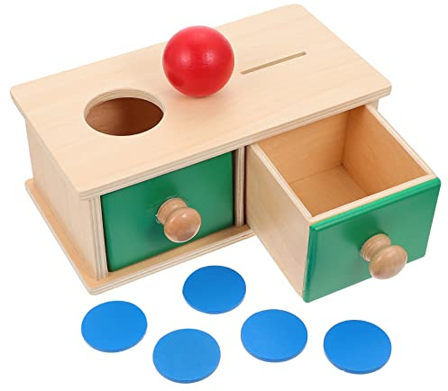 STOBOK Montessori Objekt Beständigkeitskasten Holz Montessori Spielzeug mit Tablett Bällen Und Münzen Drop Montessori Objekt Beständigkeitskiste Kinder Frühe Pädagogische Spielzeug