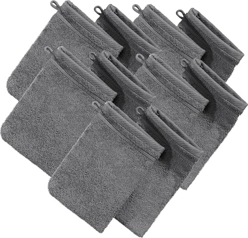 Erwin Müller Waschhandschuh, Waschlappen Heidelberg 10er- Pack, 100% Baumwolle anthrazit Größe 15x21 cm - weiche Qualität, saugstark und strapazierfähig - praktisch durch Schlaufe