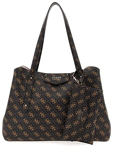 Guess Damen Eco Brenton Girlfriend Umhängetasche Schulranzen, Braunes Logo