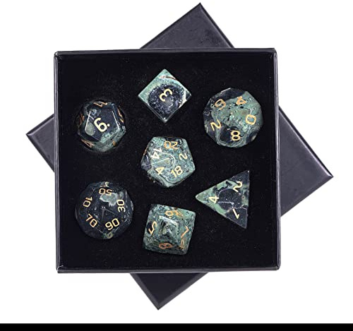 mookaitedecor 7 Stück Kambaba Edelstein Polyedrische Würfel Set | Polierte DND Würfelset, für Dungeons und Dragons, Tabletop Spielwürfel, RPG MTG Tischspiele Rollenspiel Heim Dekoration