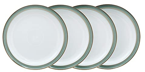 Denby - Regency Green Dinner Plates Set of 4 - Dishwasher Microwave Safe Crockery 26.5cm - Green, White Ceramic Stoneware Tableware - Chip & Crack Resistant Large Plates