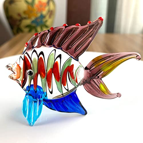 DECRZPB Glasfigur bunter tropischer Fisch handgefertigt geblasenes Kristallglas Briefbeschwerer Glasurkunst Tischdekoration Heimdekoration
