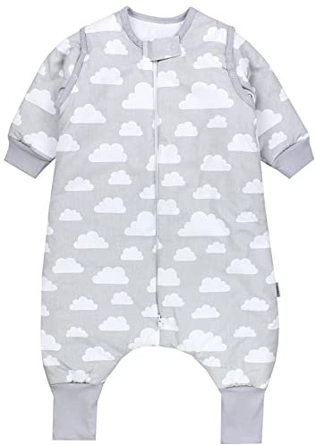 TupTam Baby Schlafsack mit Beinen und Ärmeln OEKO-TEX zertifizierte Materialien, Winterschlafsack 2,5 TOG Unisex, Farbe: Wolken Weiß, Größe: 80-86