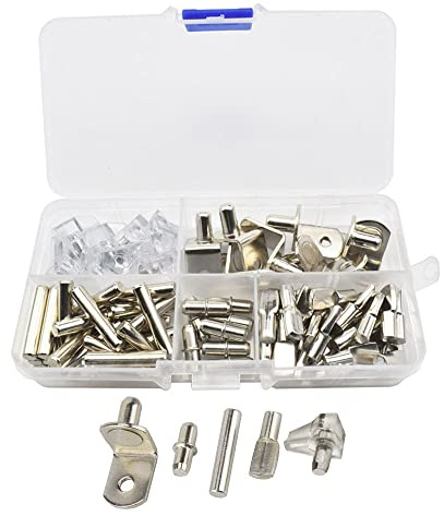 80Stück Regalstifte in 6 Stilen, Regalträger Stützen, Shelf Bracket Pegs Vernickelt Regalhalterungen, Regalbrett Halterung Kit für Löcher in Schränke Möbelregal Bücherregal 5mm 6mm