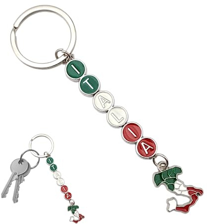 Powersell Italian National Flag Metal Keyring with Pocket Key Ring for Men and Women, Gift Idea (Italy)