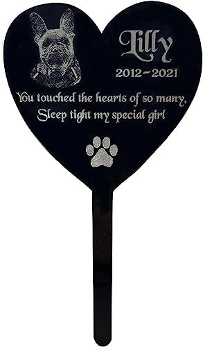 KC Laser Crafts Personalised Pet Dog Cat Animal Memorial, Grave Memorial, Pet Memorial Garden Plaque, Black Acrylic Grave Marker Stake