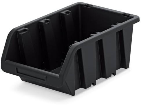 Set di 16 Contenitori a Bocca di Lupo | 23x16x12 cm | Impilabili | Sovrapponibili | Nero | in Plastica