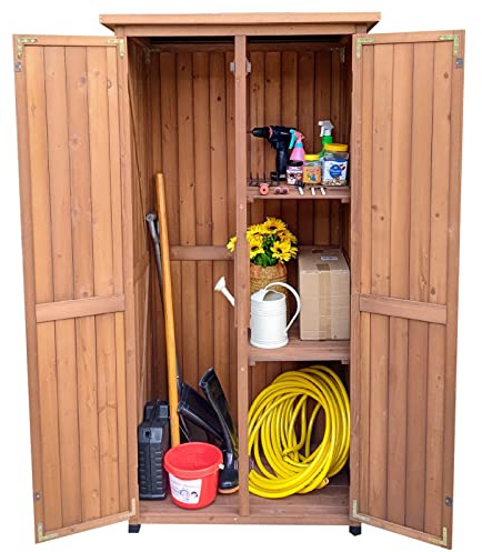 Hoher Werkzeugschrank aus Holz für den Außenbereich, Gartenschuppen mit wasserdichtem Dach, Kunststoff-Abdeckfüßen und Dicker Säule, Außengartenhaus für Hinterhof, Rasen (A)