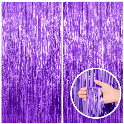 2 Pack Purple Backdrop Tinsel Streamers Foil Fringe Backdrop Halloween Party Decorations Purple Backdrop Curtain Birthday Graduation Bachelorette Christmas New Year Party Decorations