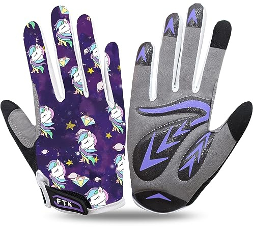 FIGNER Ten Dirt Bike Gloves for Kids Cycling Full Finger Biking Gloves for Boys Girls, Fit Toddler Youth Age 2-14 Gel Padding Mountain Bike Bicycle with Finger Pair (Pony, Large)