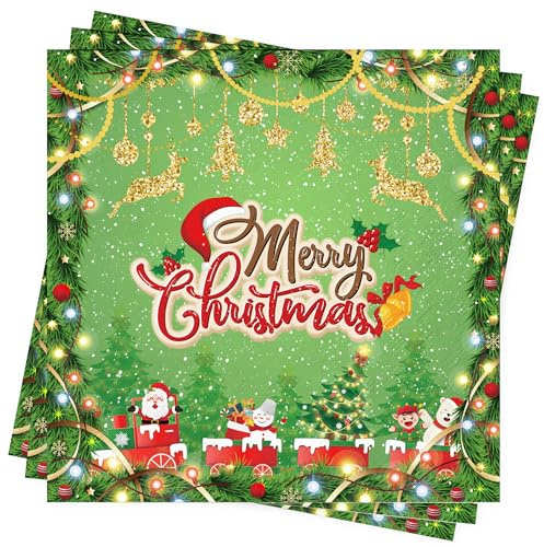 BUSCANDO 80Stück Servietten Weihnachten Tischdeko Weihnachten Party Deko Rot Grün Servietten Fröhliche Weihnachten Rot Servietten Christmas Napkins Papierservietten 33x33cm