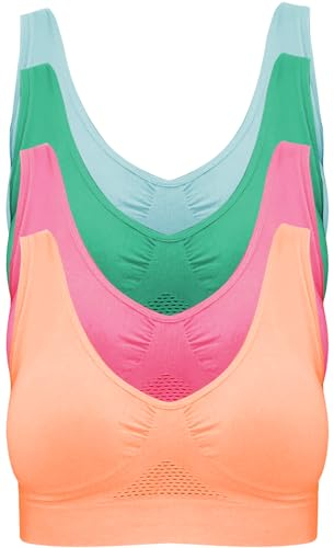 Confezione da 4 Reggiseni Senza Ferretto, Senza Imbottitura, rinfrescanti e Senza Cuciture da Donna - Colori: Azzurro Cielo, Rosa Shocking, Pesca, Menta Bondi
