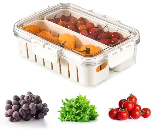 xiruiubao Kühlschrank Frischhaltebox Kühlschrankboxen Frischhaltedosen Obst - Kühlschrank Organizer mit Deckel und Abnehmbarer Entwässerungskorb für Küchen Kühlschranke Schränke und Speisekammer